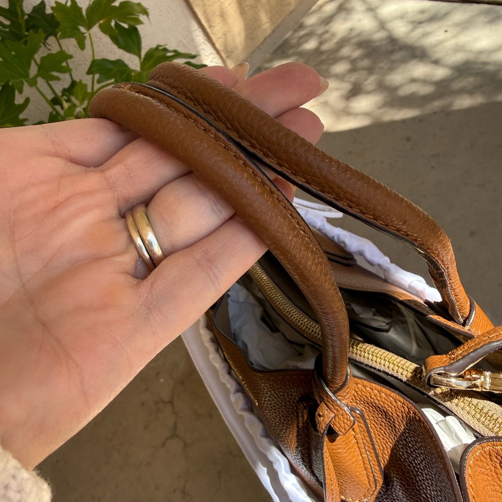 Michael Kors Cognac Brown Pebbled Leather Satchel - Picture 13 of 16